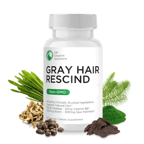 Dr Vitamin Solutions Gray Hair Rescind - Non-GMO - 60 Capsules - Supports Natural Hair Color & Health - Clinically Studied Ingredients - US Formulated