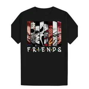 Casual Short-Sleeved T-Shirt for Men with Designs of Horror Characters - Freddy Krueger, Jason, Michael Myers and Pennywise, Comfortable Round Neck for Gym Use, Running, Fishing and More - Black