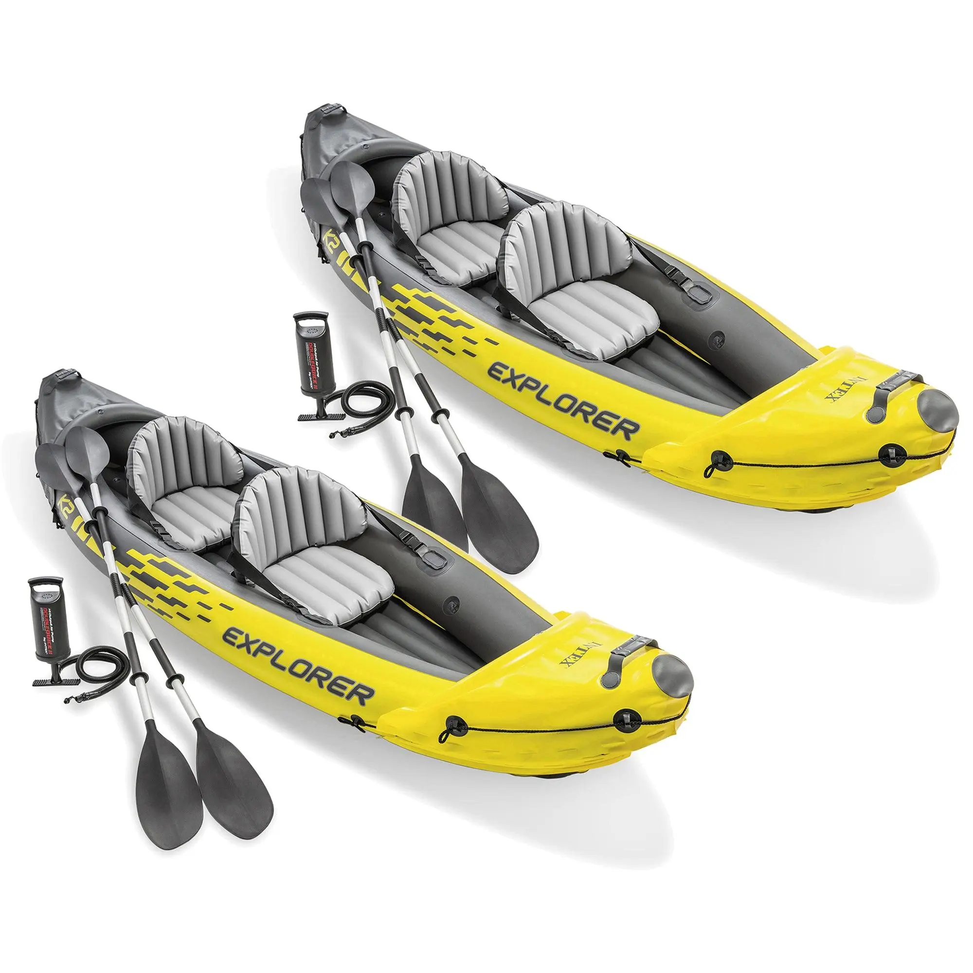 Intex Explorer K2 Yellow 2 Person Inflatable Kayak with Oars & Air Pump (2 Pack)