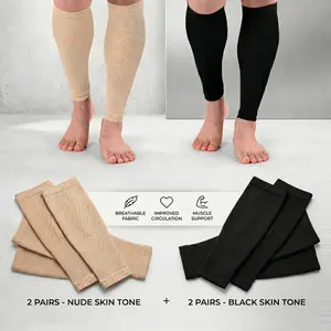 Calf Compression Sleeves for Running, 4 Pairs Leg Compression Socks for Shin Splints, Pain Relief & Circulation Support, Unisex Recovery Sleeves for Cycling & Varicose Veins,, Black & Beige