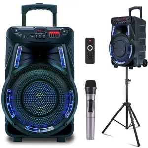 15" Powered Speakers Portable PA Speaker System With Stands / Microphone / Remote Control / Bluetooth / FM Radio / LED Lighting