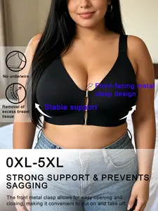 Plus-size front-open clasp push-up bra with front-open clasp and cut-out design, featuring a round and full bust shape, perfect for light exercise and daily wear Underwear