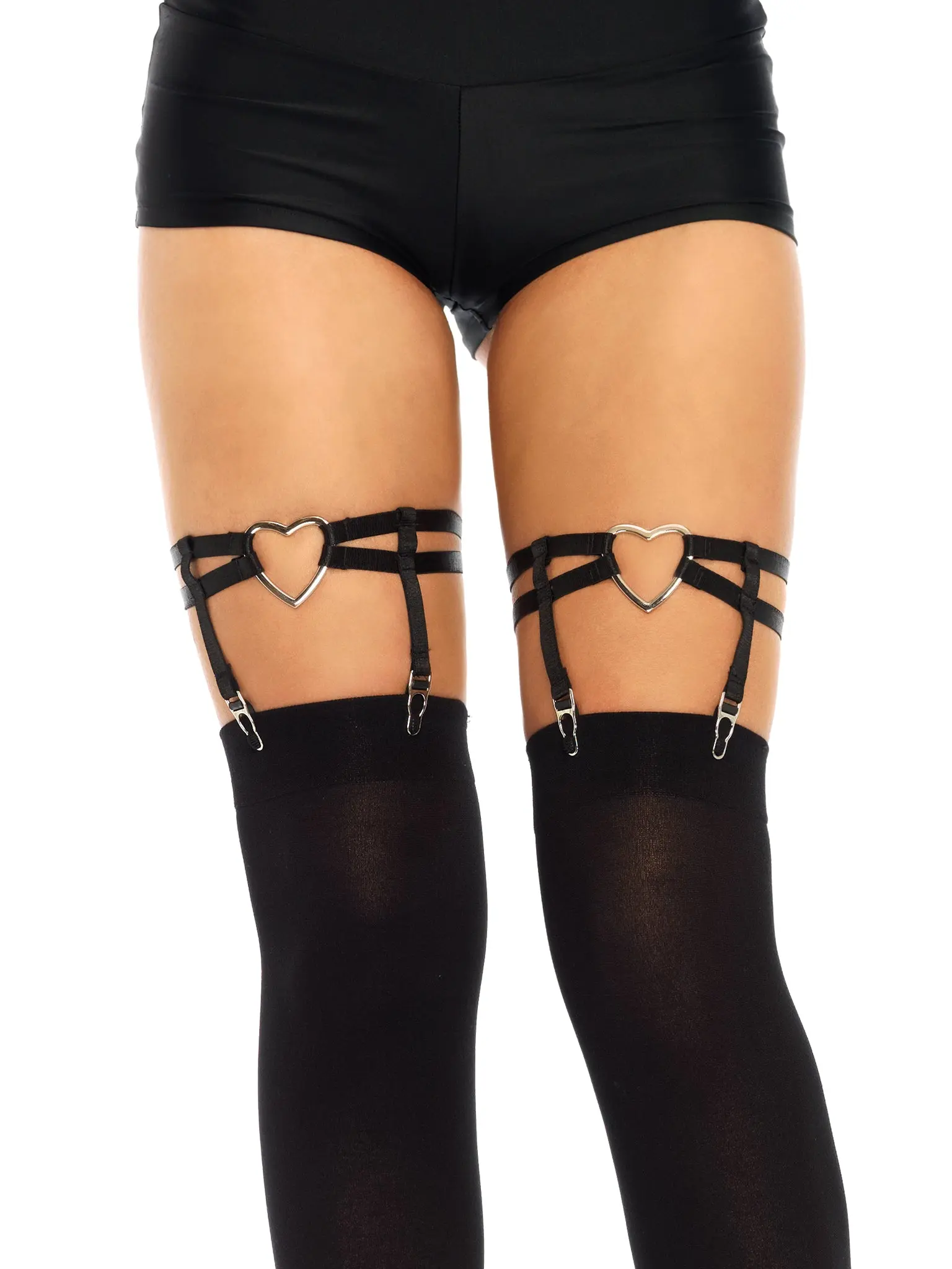 Women's Strappy Fabric Garter Belt with Heart Metal Detail, 1-Piece Lingerie Suspender for Stockings, Bedroom or Rave Outfits, Metallic, Flexible Strap, Cold Handwash, Playful Look, Romantic Touch, Comfortable, Sexy, Suspender Belt, Accessories, Romantic,
