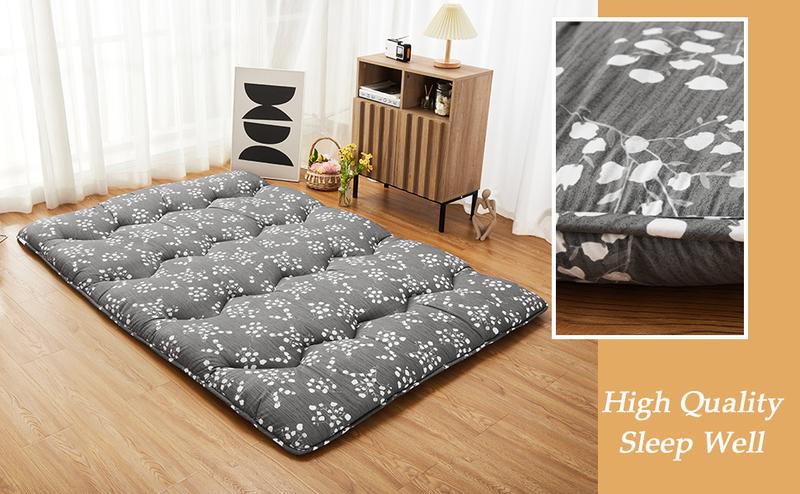 Garvee Twin Size Floral Pattern Japanese Futon Mattress for Adults, Ideal for Guest Rooms, Floor Sleeping, Camping, and Roll-Up Convenience
