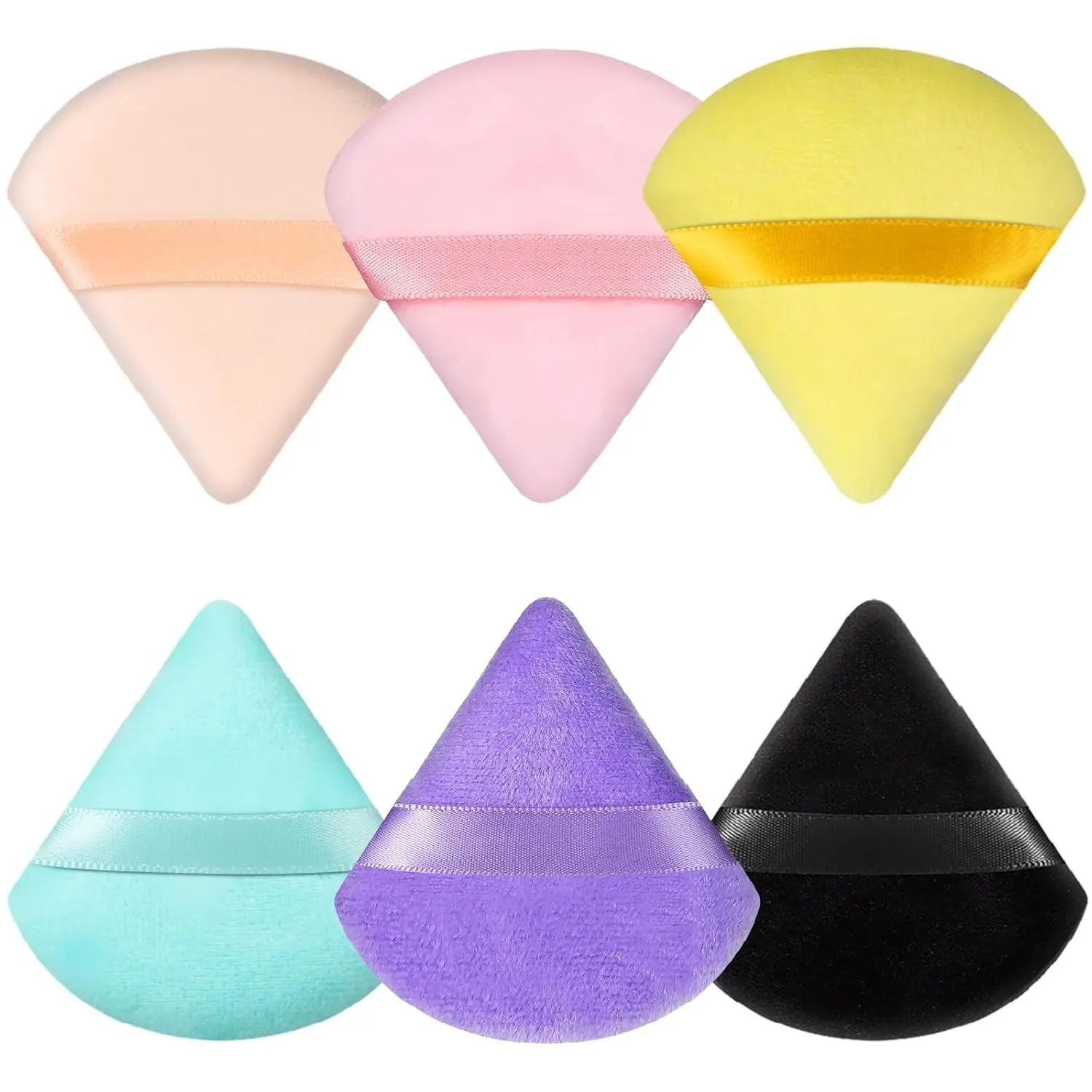 Triangle Powder Puffs, 6 Pack Soft Makeup Sponges for Face | Wet use, soft fiber, triangle and round sides, finger strap, for loose, pressed, body powder