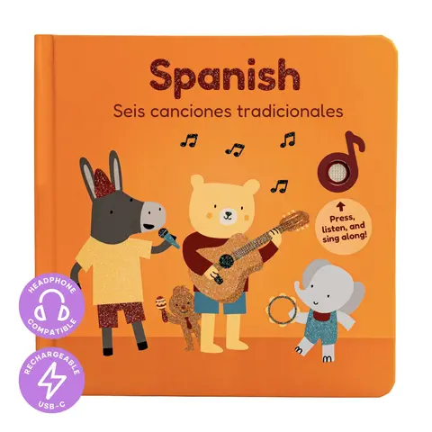 Cali's Books Bilingual Spanish Nursery Rhymes Book - Mom-Created, Rechargeable USB-C Batteries, 6-Page Toddler Learning Material, Durable Pages, Early Spanish Exposure Through Music, Cultural Appreciation, Baby Shower Gift