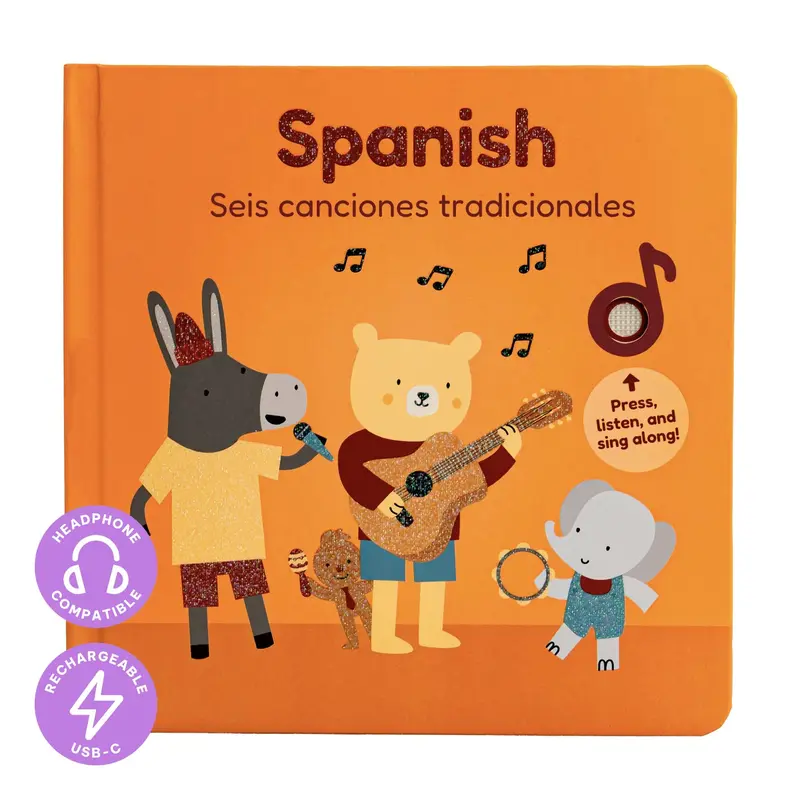 Cali's Books Bilingual Spanish Nursery Rhymes Book - Mom-Created, Rechargeable USB-C Batteries, 6-Page Toddler Learning Material, Durable Pages, Early Spanish Exposure Through Music, Cultural Appreciation, Baby Shower Gift