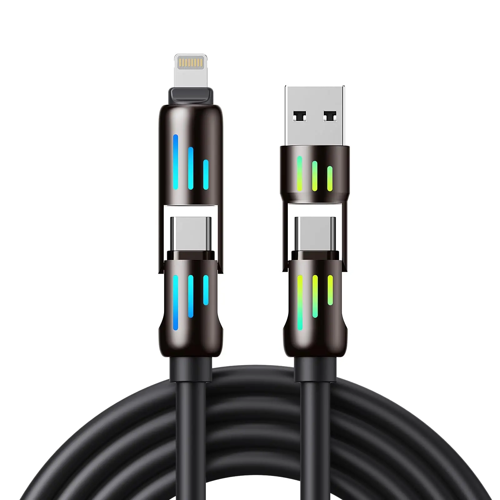6.6ft/2M 4 in 1 Charging Cable 240W, Type C Charger Fast Charging Cable, USB to USB C Cable Nylon Braided USB A/C to C/Lightning Multi iPhone Charger Cord for iPhone 16 15 14 13,