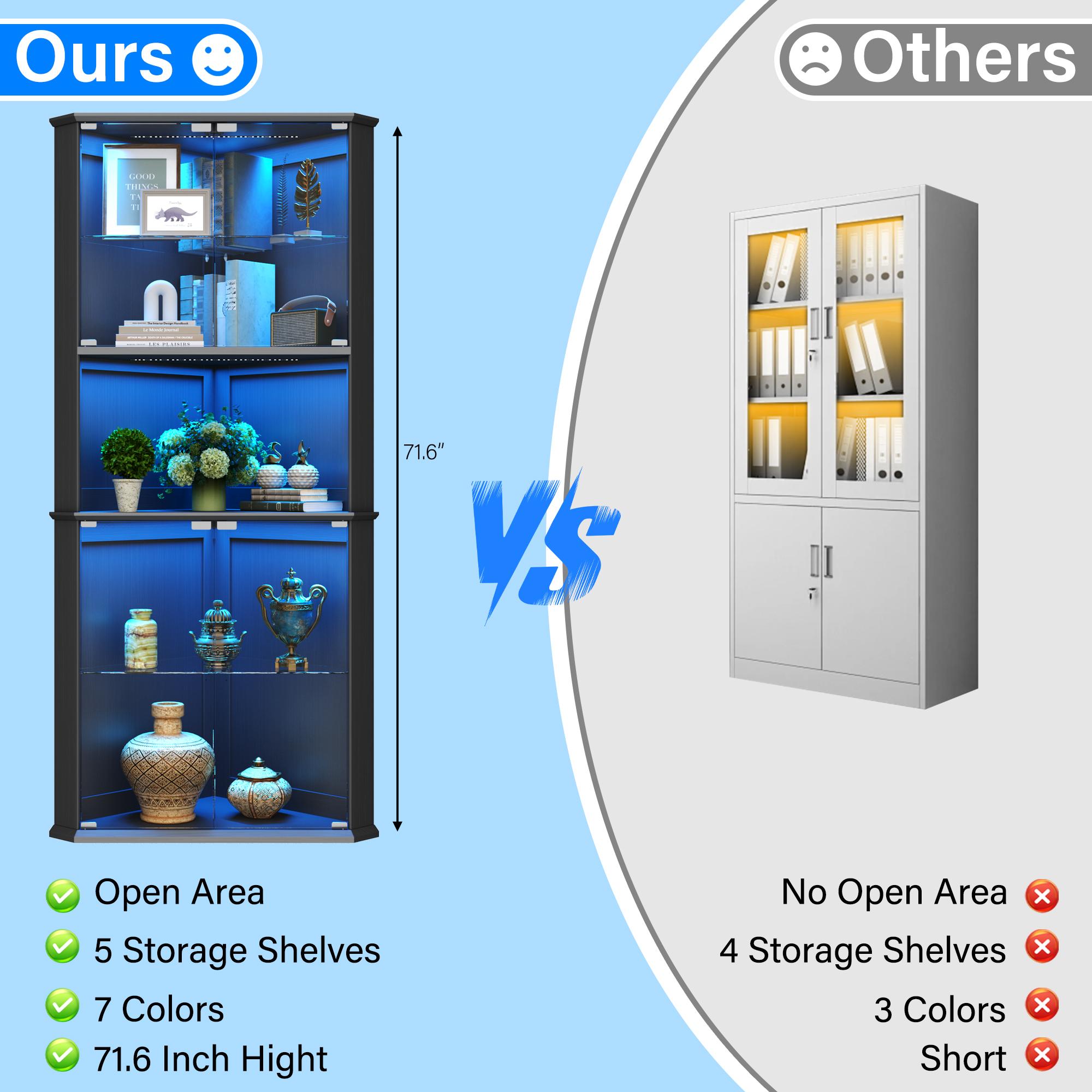 kepptory 71.8" Corner Display Cabinet with LED Lights, 6-Tier Tall Curio Cabinet with Adjustable Glass Shelves&Glass Door, Wine Cabinet for Living Room, Home Bar kepptory 71.8" Corner Display Cabinet with LED Lights, 6-Tier Tall Curio Cabinet with Adjustable Glass Shelves&Glass Door, Wine Cabinet for Living Room, Home Bar