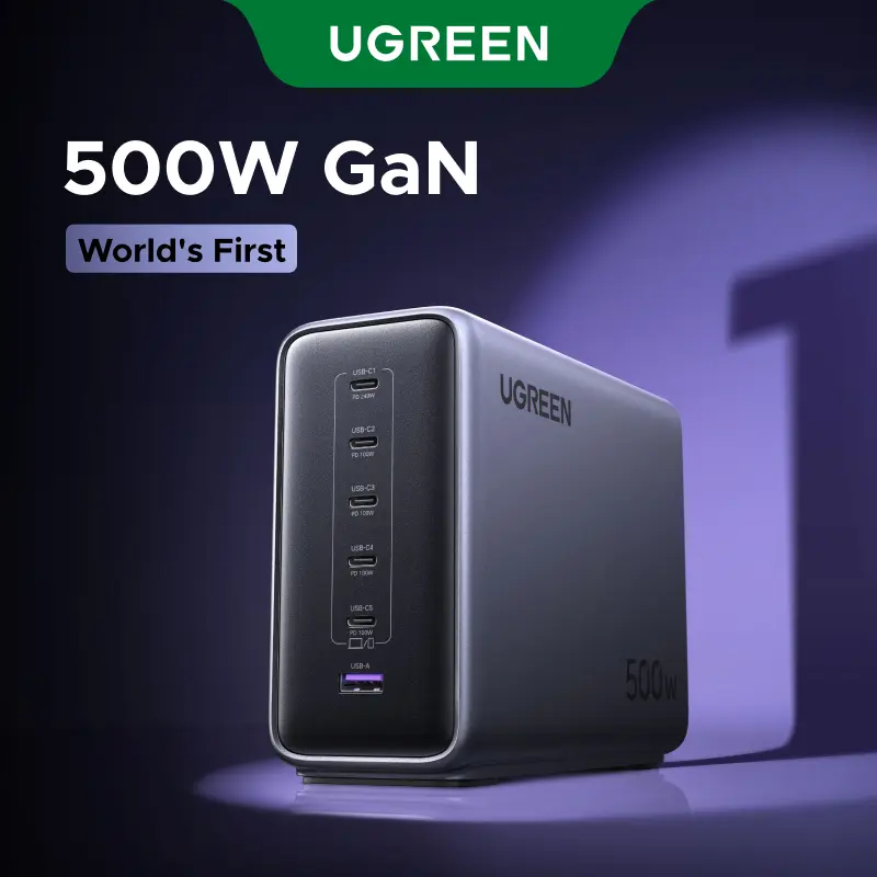 UGREEN Nexode 500W GaN Fast Charging Station - 6 Ports USB-C & USB-A, 240W Single Port, Smart Temperature Control, Space-Saving Design, for Laptops, Phones, and More,DealsForYouDays tiktokshopbacktoschool, Usb Adapter, Wall Charger, Type C Chargers