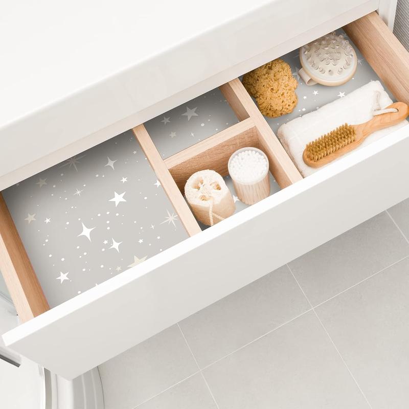 Geosar 10 Sheets Drawer Liners for Dresser Scented Drawer Liners Non Adhesive Scented Fragrant for Home Shelf Closet (Star, Baby Talcum Powder Scent)