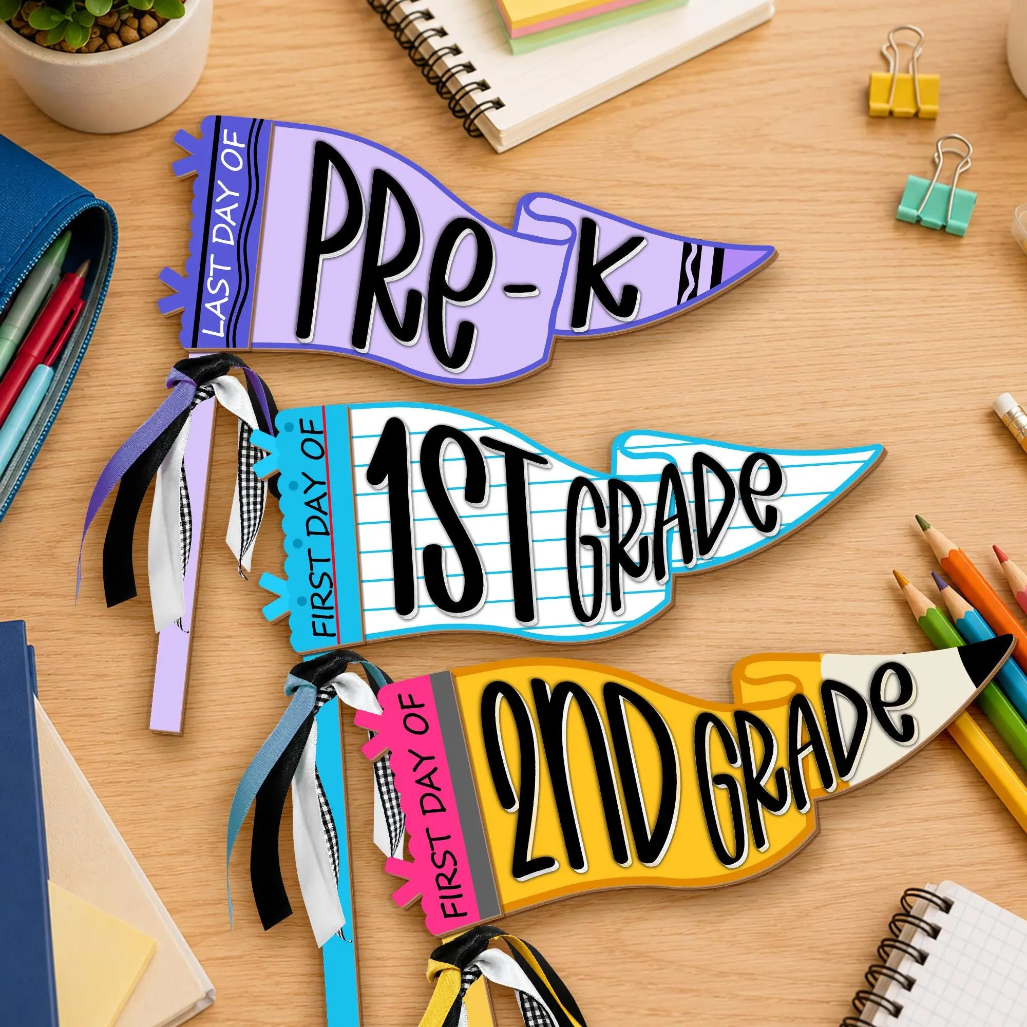 Personalized First Day of School Pennant Flags, Custom Grade Pennant Flags, First Day of Preschool, PreK Flag, Back To School Kids Gift