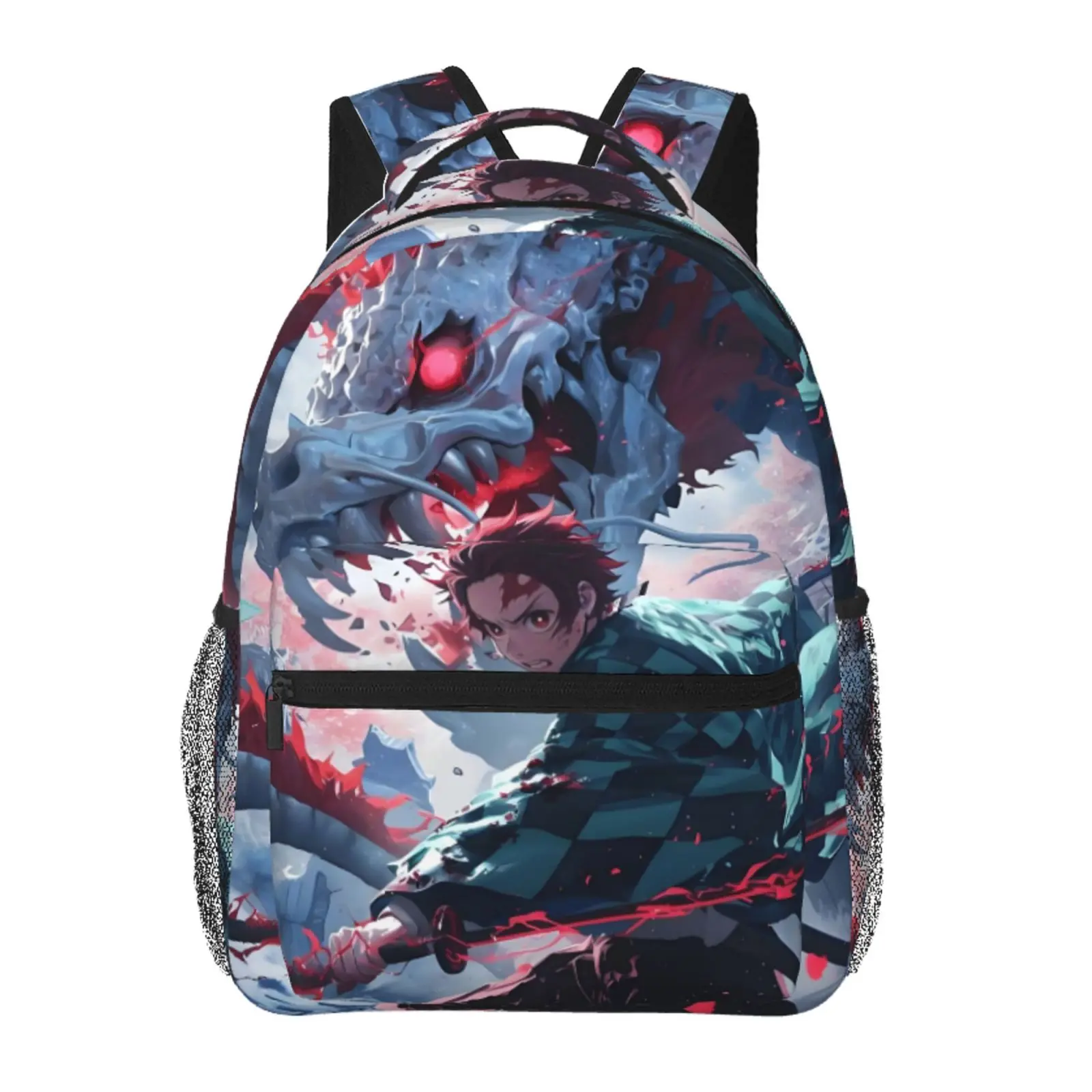 Demon Slayer All-Over Print Backpack Large Capacity Demon Slayer Outdoor Daypack for Hiking Field Trips Daily Commute, Cartoon Casual Demon Slayer Merch Laptop School Bag for Teens Adults & Gift Giving