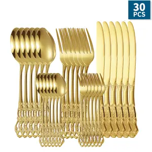 Royal Luxury Cutlery Set,30Piece Gold Stainless Steel flatware Set,  Dishwasher Safe, Ideal for Weddings,Festivals and Dining Events