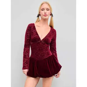 Cider Lace V-neck Floral Bubble Hem Mini Dress SwimWeek