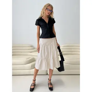 Cascades Low Rise Midi Skirt Beige / White Stripe