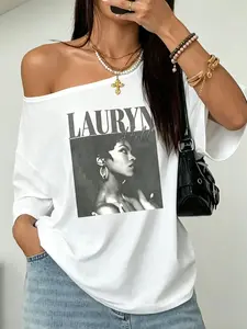 Y2K Lauryn Hill Graphic Off Shoulder Statement T-Shirt | Vintage Oversized Drop Shoulder Lady Tee for Women | Streetwear/Concert/Daily Casual Top | #Y2KFashion #LaurynHill #GraphicTee #TikTokMadeMeBuyIt
