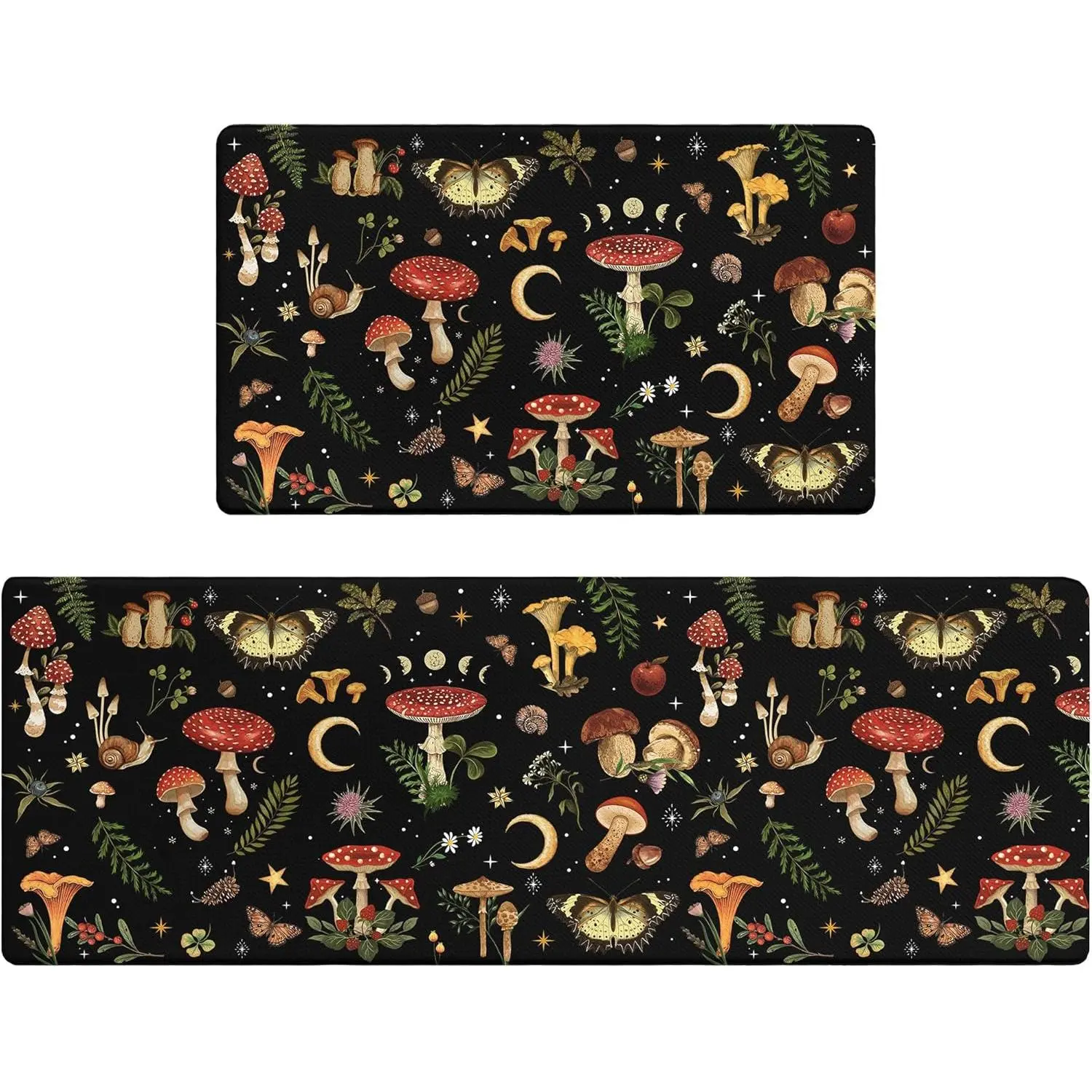 Mushroom Rug Kitchen Mats for Floor Cushioned Anti Fatigue Kitchen Rugs Sets of 2, Non Slip Waterproof Black Kitchen Floor Mat, Comfort Memory Foam Standing Mat for Office Laundry Sink Desk Home Decor Rug Home Decoration Mat