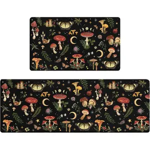 Mushroom Rug Kitchen Mats for Floor Cushioned Anti Fatigue Kitchen Rugs Sets of 2, Non Slip Waterproof Black Kitchen Floor Mat, Comfort Memory Foam Standing Mat for Office Laundry Sink Desk