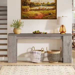 Emoottoo TB-F2135 70.9 in. Extra Long Farmhouse Console Table - Narrow Wood Behind Couch - Rustic Gray