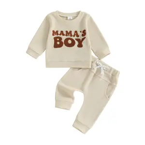 Baby Boy Fall Clothes Set Long Sleeve Crewneck Sweatshirts Pants Infant Newborn Waffle Outfits 6 12 18 24 Months 2T