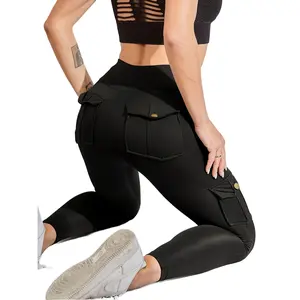 High Elastic Yoga with Pockets Solid Color Women's Activewear Tight for Tummy Control, Seamless Yoga Leg Fast & Waist Sport Legging Gym Sweatpants Lightweight Athletic Joggers Workout Clothes