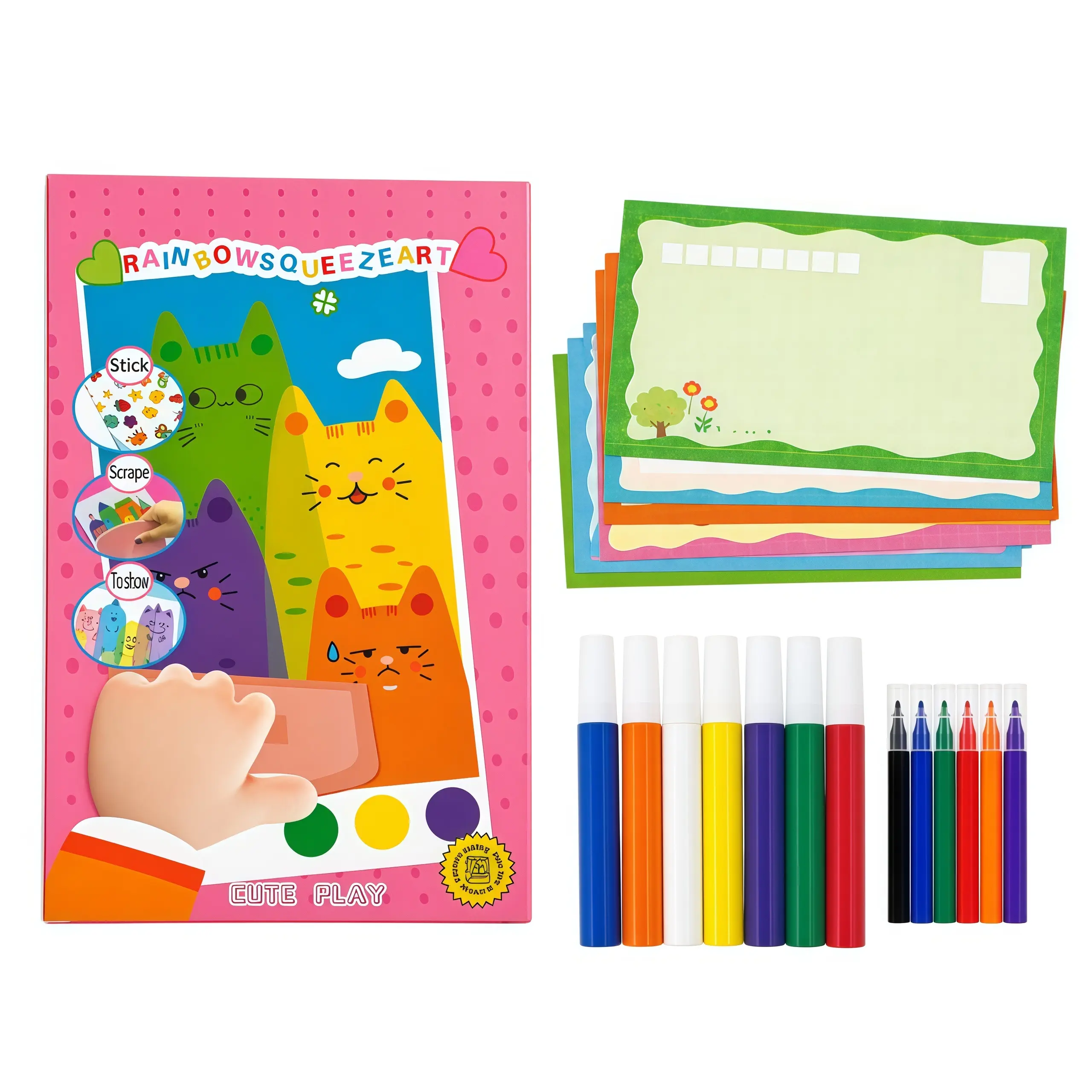 Rainbowsqueezeart Cute Play Kit with Colorful Markers and Stickers for Creative Fun and Artistic Expression craft kit diy