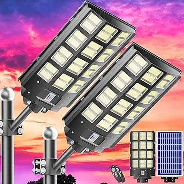 2pack 8000W Solar Lights Outdoor - 6500K Solar Street Lights Outdoor, Commercial Solar Parking Lot Lights IP67 Waterproof Dusk to Dawn, Security Flood Lights with Motion Sensor for Yard, Basketball Court