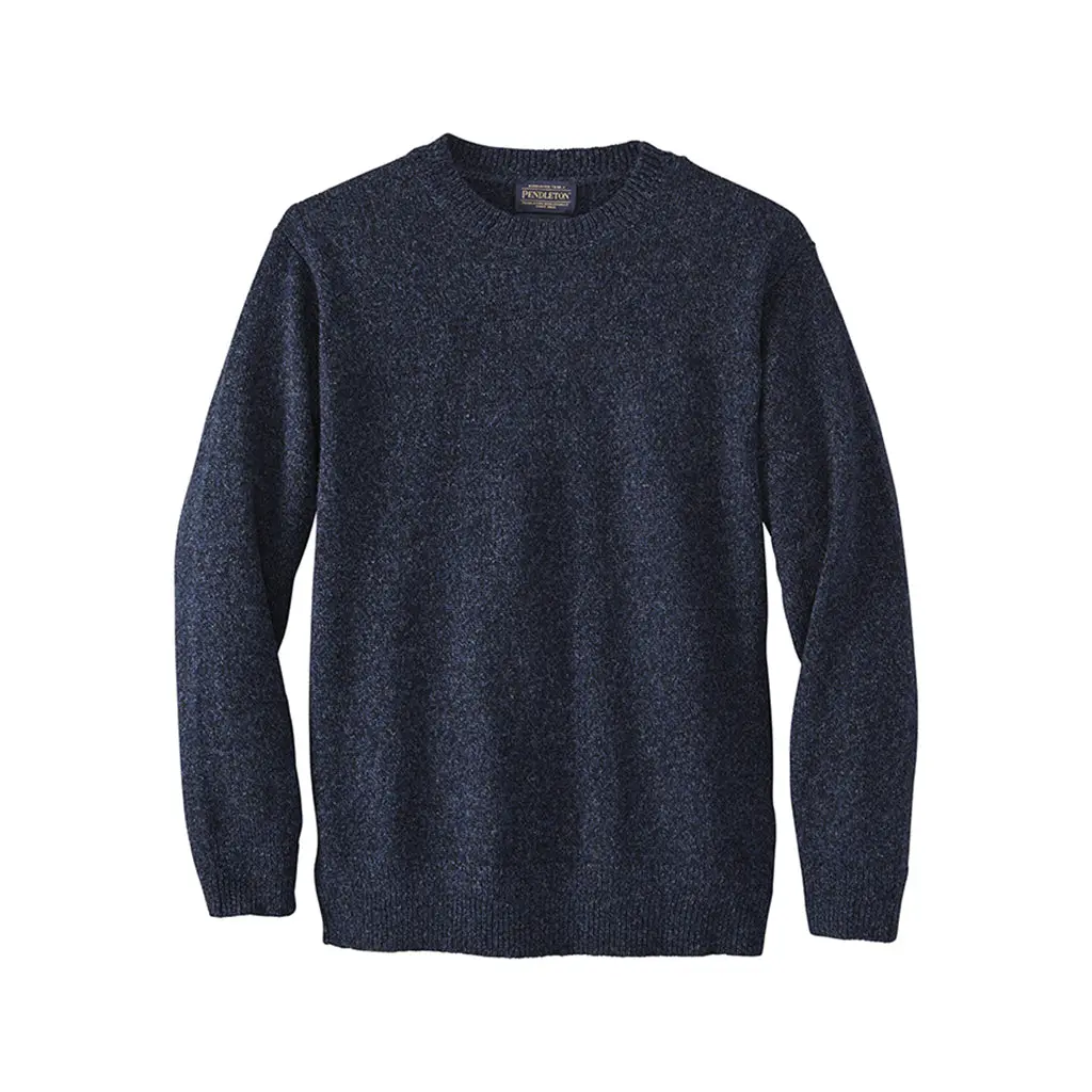 Pendleton Men's Sweater in Indigo Heather, Classic 100% Wool Crewneck, Fitted Long Sleeve Odor Resistant Knit Pullover, Tops