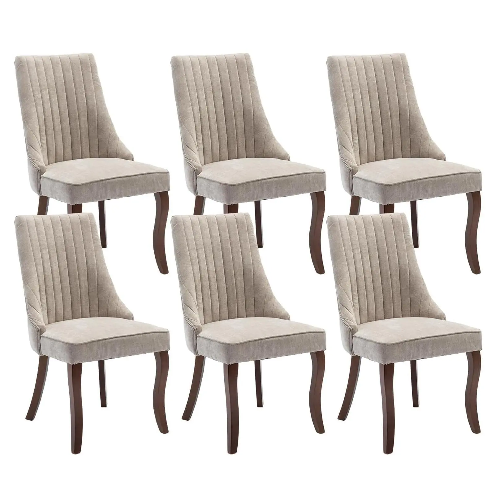 Modern Dining Chairs Set of 2/4/6, Tall Back Side Chair, Linen Channel Tufted Kitchen Dining Room Chair with Curved Solid Wood Legs,Comfortable Fabric Upholstered Dining Chair for Dining Room,Living Room
