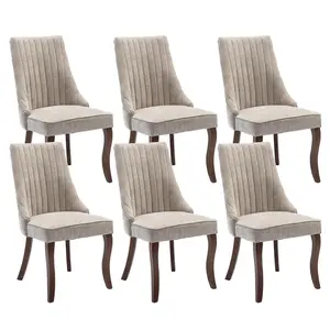 Modern Dining Chairs Set of 2/4/6, Tall Back Side Chair, Linen Channel Tufted Kitchen Dining Room Chair with Curved Solid Wood Legs,For Kitchen and Dining Room dinning chair,Comfortable Fabric Upholstered Dining Chair for Dining Room,Living Room