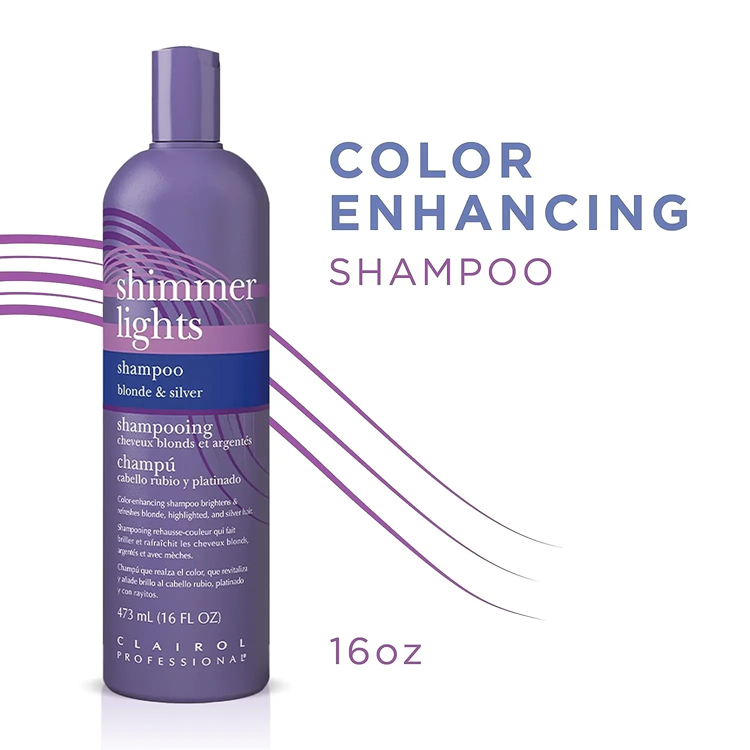 Clairol Professional Shimmer Lights Liquid Color Protecting Purple Coloring Shampoo, 16 oz Unisex Dyed Hair Care Product - Gentle Amino Acid Cleanser for Blonde, Silver Hair