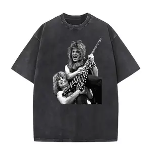0zzy and Randy Rhoads Mineral Wash Graphic T-Shirt Heavyweight Cotton Casual Vintage Washed Tee Trendy Tops Unique Trendy Gift