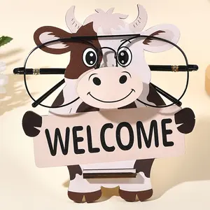 Cute Scottish Highlands Coweye Frame and Stand - Wooden countryside farmhouse style glasses storage rack, cute animal shaped desktop decoration, suitable for home, office, birthday party gifts (wooden cow shaped glasses frame)