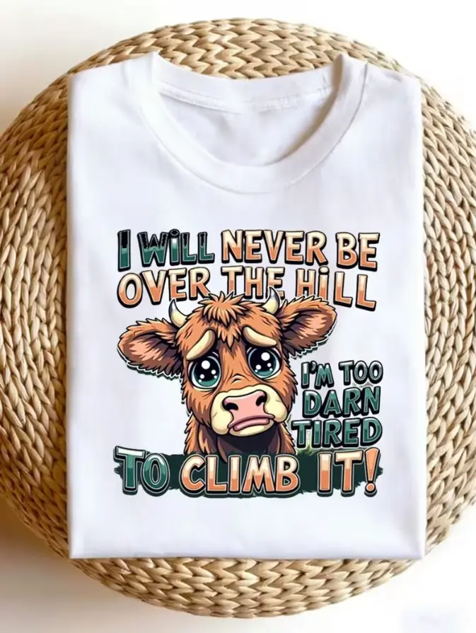 Women's Unisex Funny Cow Graphic T-Shirt, Short-Sleeve, Breathable Round Neck, Cute Animal Sayings, Soft Fabric Regular Length, Casual Summer Top, Sizes 0XL-4XL, Athletic