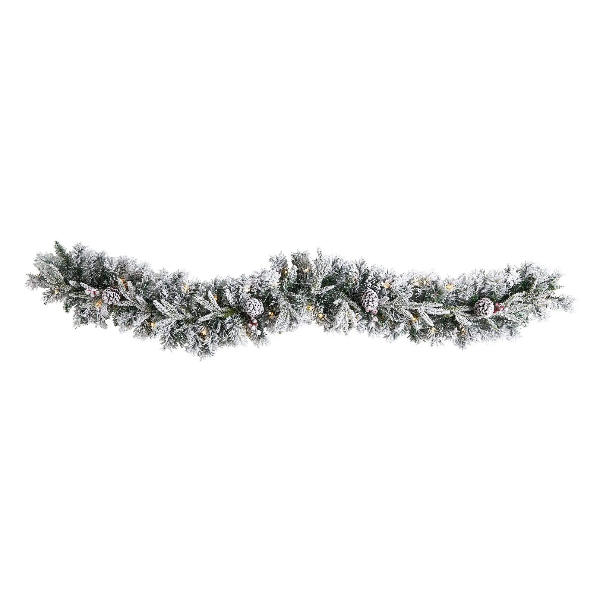 6ft Flocked Synthetic Christmas Garland Decoration - 35 Warm White LED Lights, Pine Cones, Festive Home Decor 6ft Flocked Synthetic Christmas Garland Decoration - 35 Warm White LED Lights, Pine Cones, Festive Home Decor