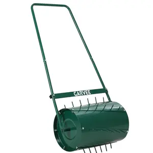 Garvee 23" 2-in-1 Lawn Roller & Spike Aerator, Push & Tow Behind Yard Tool, 13 Gallon Steel Drum with Heavy-Duty Tines for Lawn Leveling & Soil Aeration