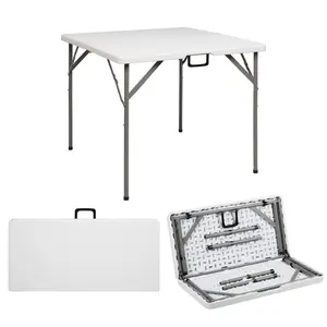 34" Fold in Half Square Table, Bi-Folding Commercial Table, Portable Plastic Dining Card Table for Kitchen or Outdoor Party Wedding Event, White