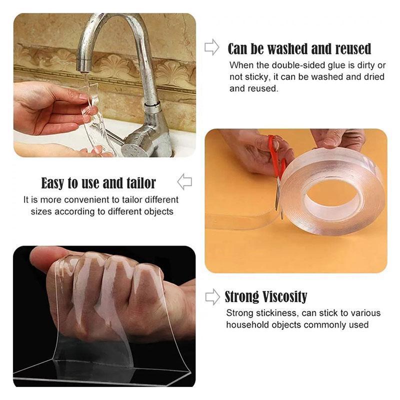 Nano Tape 3 Rolls Heavy Duty  31.5FT Width: 3CM Thick: 2MM)Double Sided Clear Mounting Strips for Picture Hanging Easy Application Precise Measurement Ideal for Home Decor Projects Stretch Remove Traces Washable Reuse Reusable Transparent Nano Tape