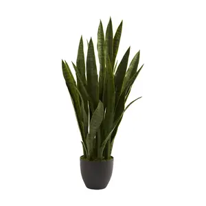 Sansevieria w/Black Planter by Nearly Natural
