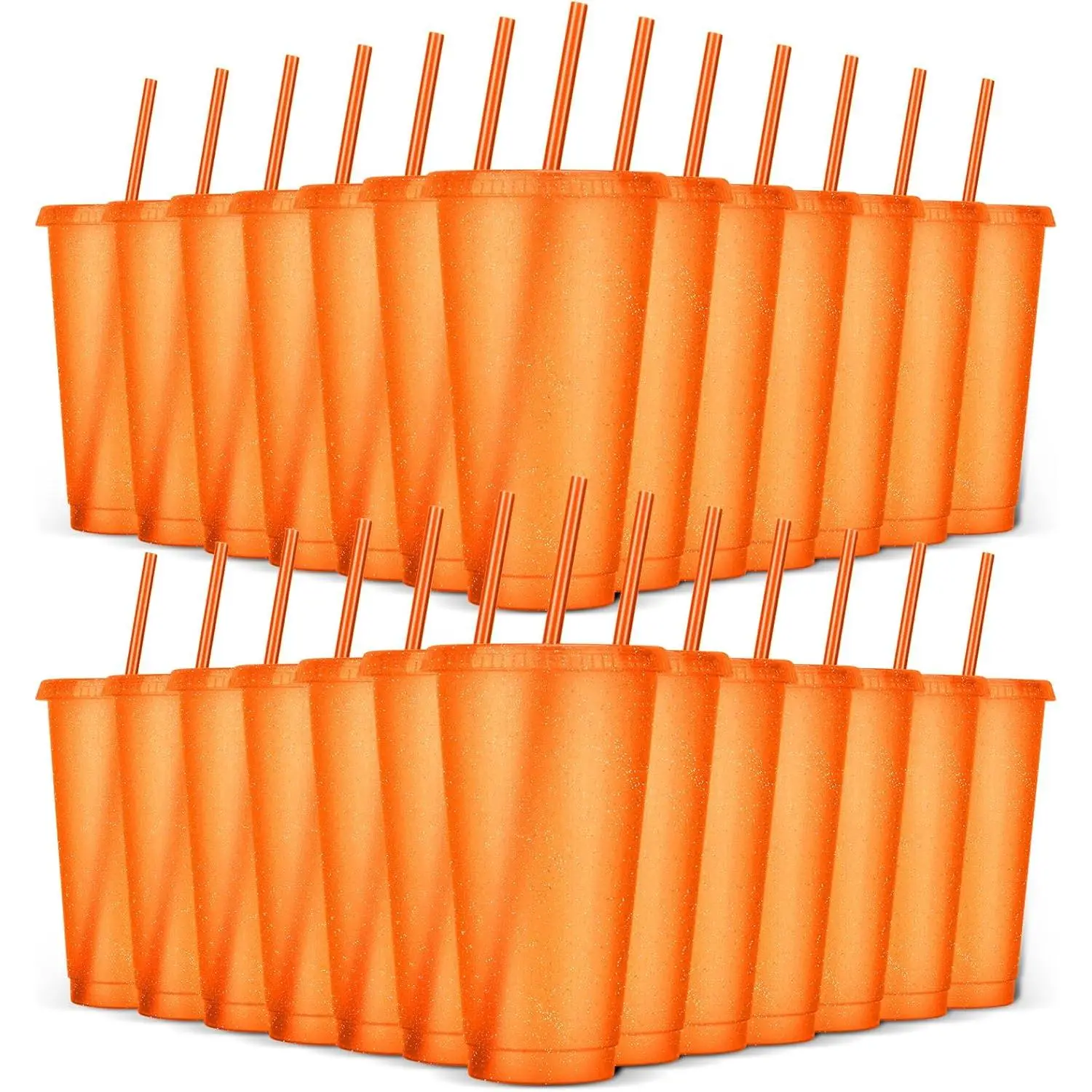 24 Pack Plastic Tumblers with Lids and Straws,  Cups with Lids Plastic Colorful Cups for Parties Birthdays, Iced Coffee Cup Travel Mug Cold Drink Cups Bulk Tumblers (24 oz, Orange)