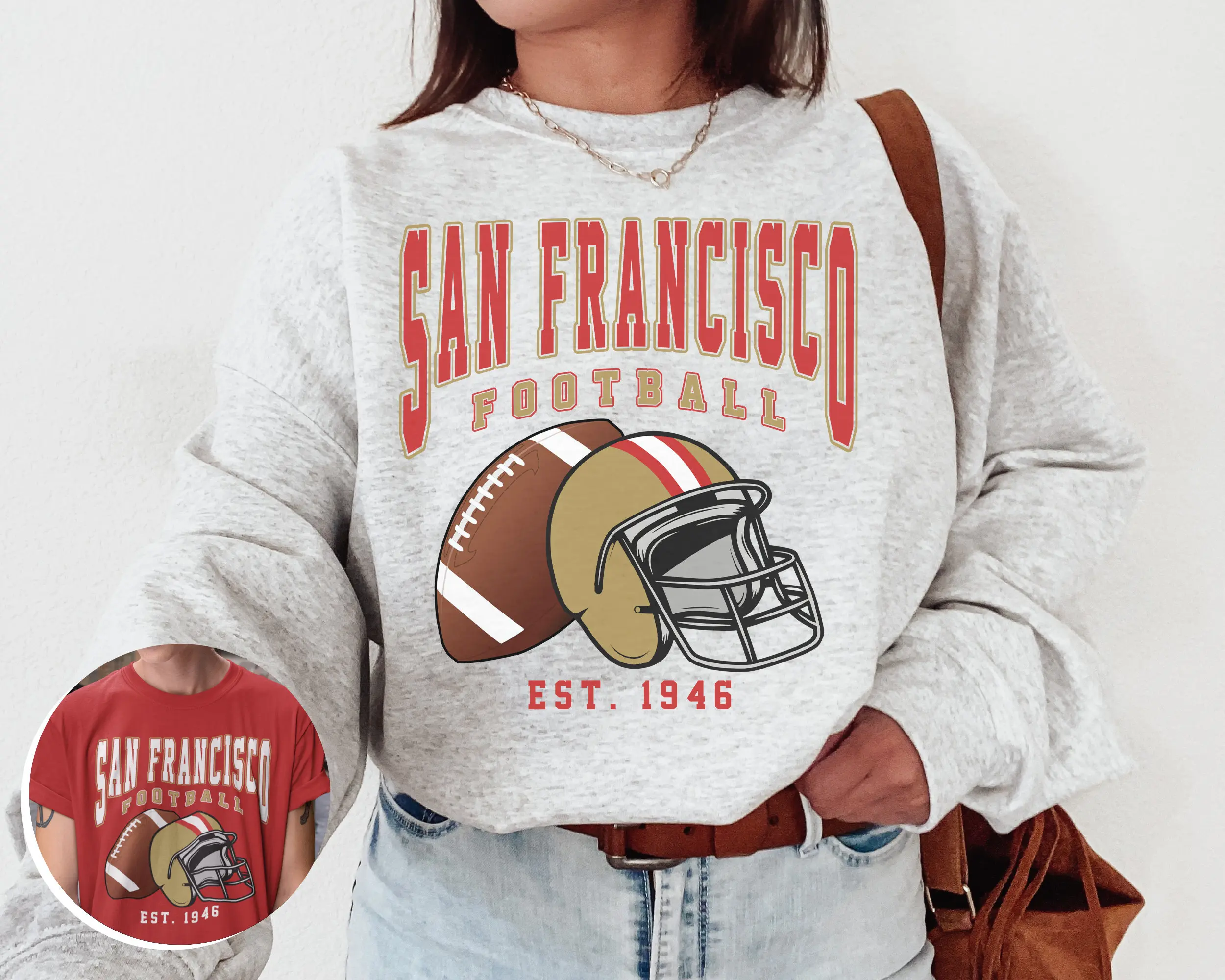 Vintage San Francisco Football Crewneck Sweatshirt T-shirt The Niners Vintage Style San Francisco Sweatshirt 49er Fans Gift