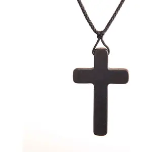 Wood Cross Necklace With Cord String Chain Natural Wooden Pendant Necklace for Men Women Children Catholic Rosary Religious Prayer Jewelry