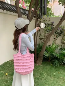 Korean Style Soft Shoulder Tote Bag for Women, Large Capacity, Unique Design, Lazy Feel, Commute, Hollow Out, Fashionable Handbag