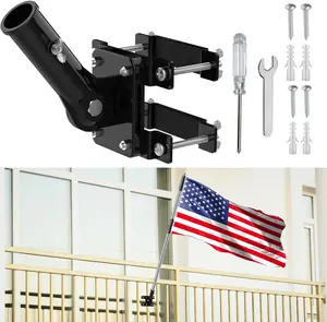 No Drilling Flag Pole holder for Railing, Flag Pole Mount Adjustable for Porch & Fence Rail, Apartment Balcony, Flag Pole Holder with  Pads, Two Installation Methods for 1 Flagpoleblack)