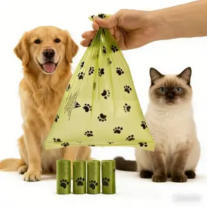 60 Leak-Proof And Odor-Proof Pet Waste Bags - with Paw Print Design - Thickened Polyethylene for Easy Cleaning, Durable And High Quality, Suitable for Dogs And Cats, Pet Waste Bags, Odor-Proof Material - 4 Rolls