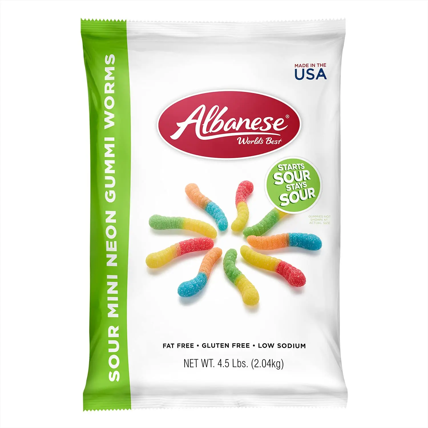Albanese World's Best Sour Mini Neon Gummi Worms | 4.5lbs of Bulk Candy | 5 Super Sour Flavors, Soft & Chewy Gummies, Gluten Free | Blue Raspberry, Lemon and More | Perfect for Birthday Parties Strawberry Cherry Sweet Snack Bonbon