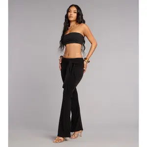 Low Effort Tie Waist Flare Pants Low Effort Tie Waist Flare Pants
