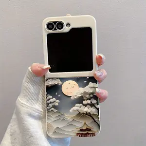 Ancient Style Pavilion Moonlight Bright White Rice White Pattern TPU Foldable Anti-Fall Phone Case for galaxy Z Flip 6, for galaxy Z Flip 5, for galaxy Z Flip 4, for galaxy Z Flip 3 5G. The TPU Phone Case Is Suitable for galaxy, Offering Full Protection