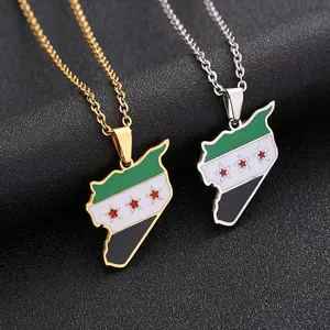 Titanium steel Syrian Free Army map and flag necklace for men and women couple sweater chain accessories gift springtok